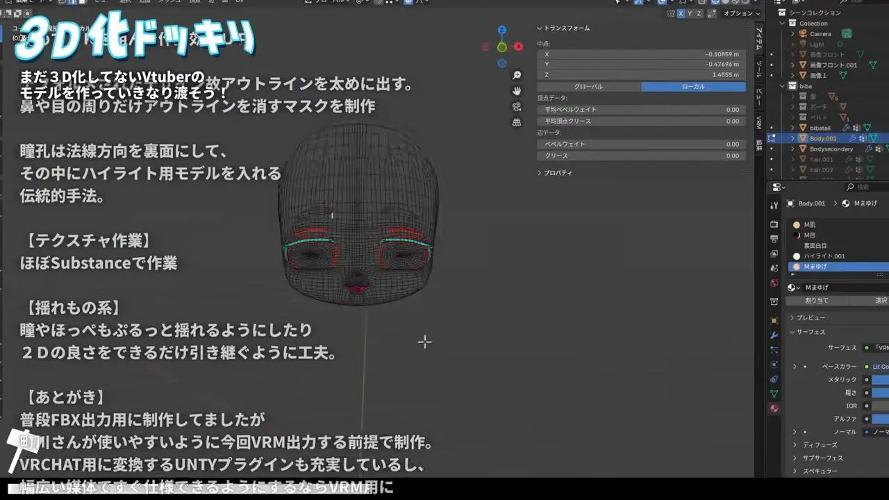 町川びばさんの3Dモデル制作工程