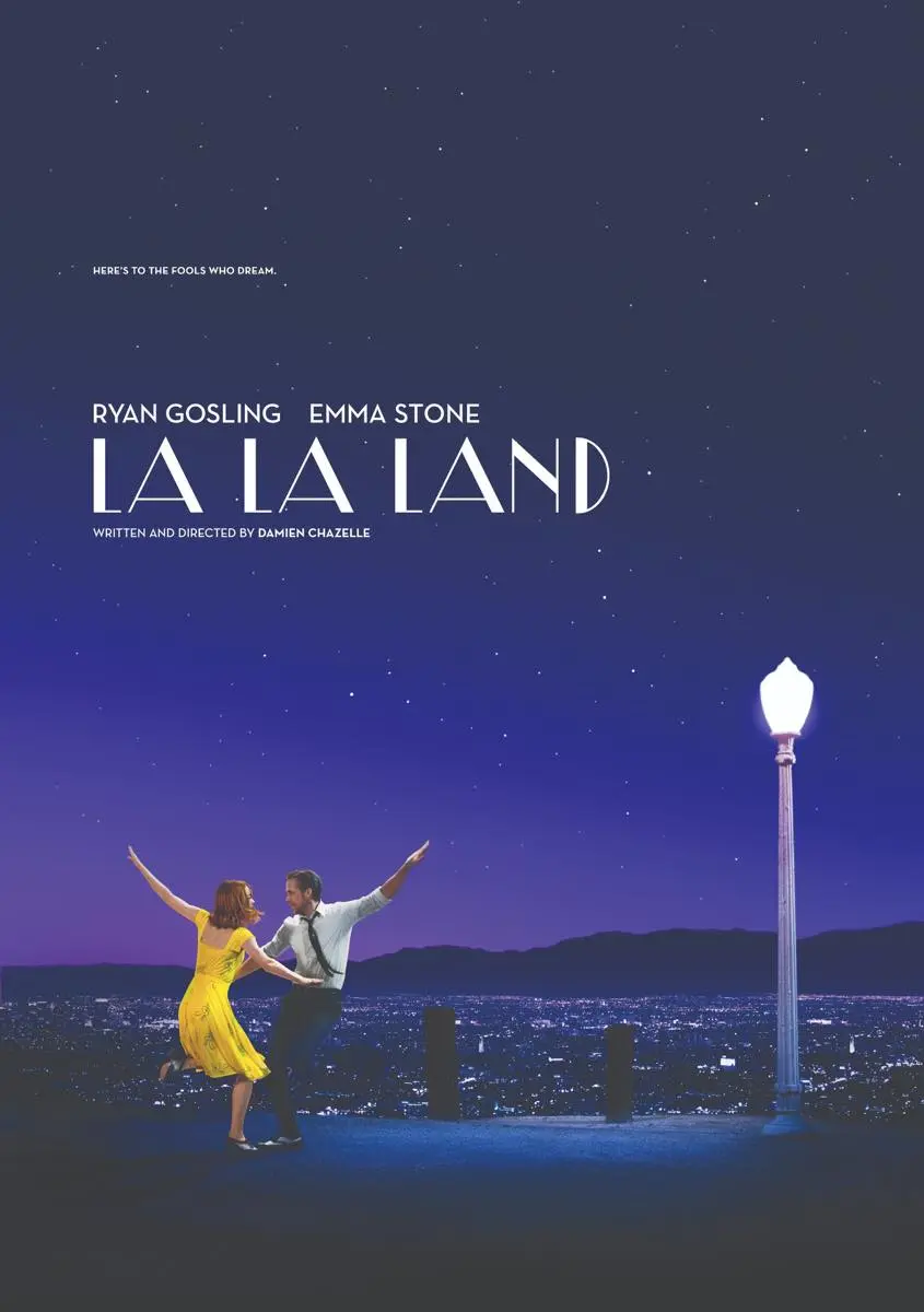 今回修正された映画『ラ・ラ・ランド』のポスター。ライアン・ゴズリングさんの手がピンと上に伸びている