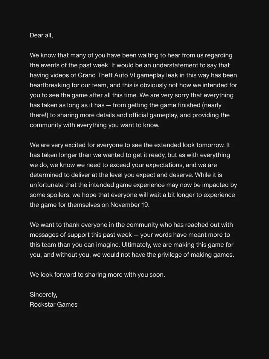 Rockstar Gamesの声明