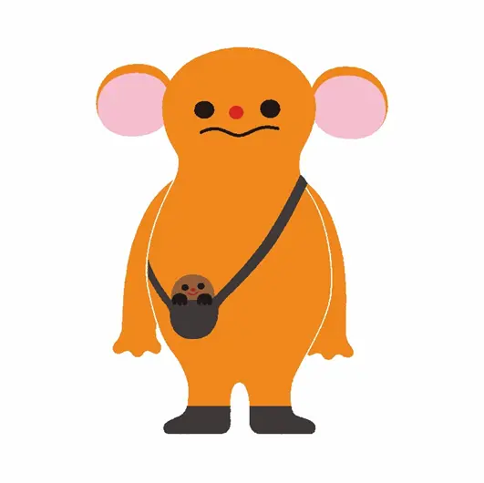 Suicaの新キャラクター候補C案。なんの動物かはわからないがポシェットにモグラを入れている