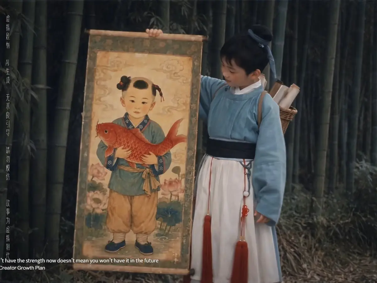 40〜50回ほど生成して制作された子どもが巻物に閉じ込められる場面