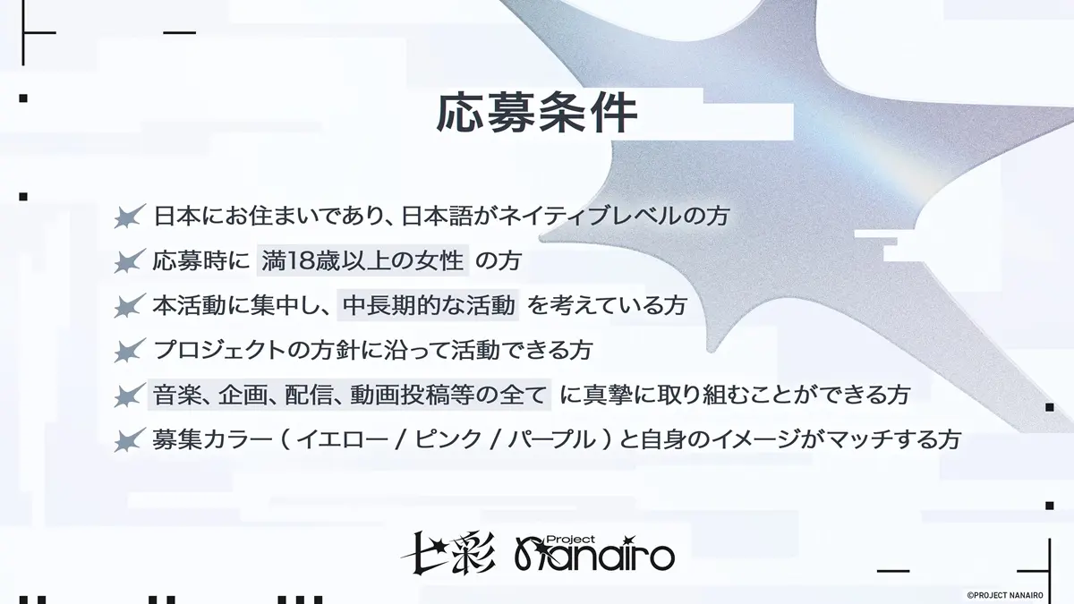 PROJECT NANAIROオーディション応募条件